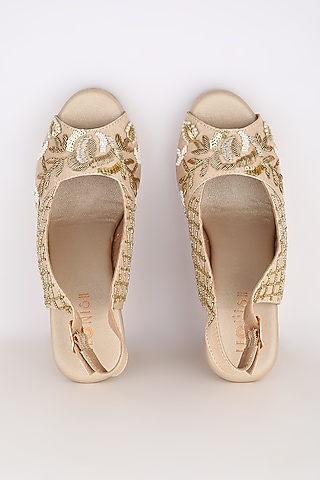 Light Golden Embellished Platform Wedges by Leonish By Nidhi Sheth