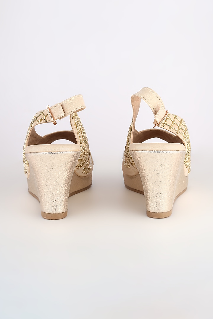 Light Golden Embellished Platform Wedges by Leonish By Nidhi Sheth at Pernia's Pop Up Shop