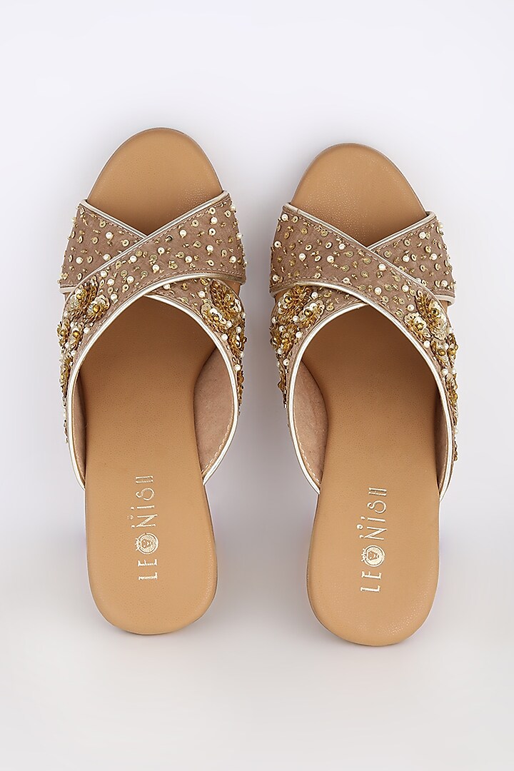 Light Brown Embroidered Acrylic Platform Heels by Leonish By Nidhi Sheth