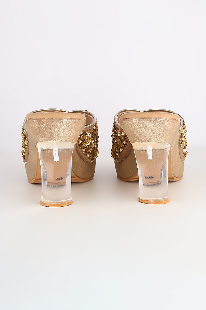 Light Brown Embroidered Acrylic Platform Heels by Leonish By Nidhi Sheth at Pernia's Pop Up Shop