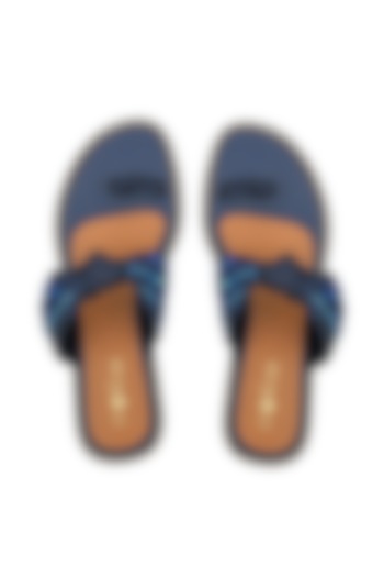 Blue Hand Embroidered Bow Flats by Leonish By Nidhi Sheth