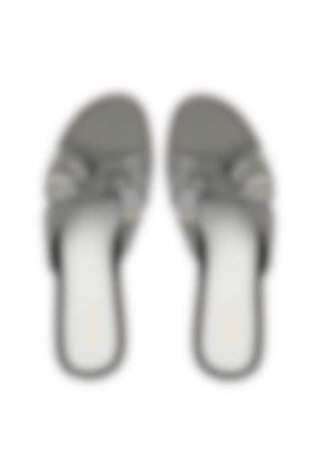 Grey & Silver Hand Embroidered Flats by Leonish By Nidhi Sheth