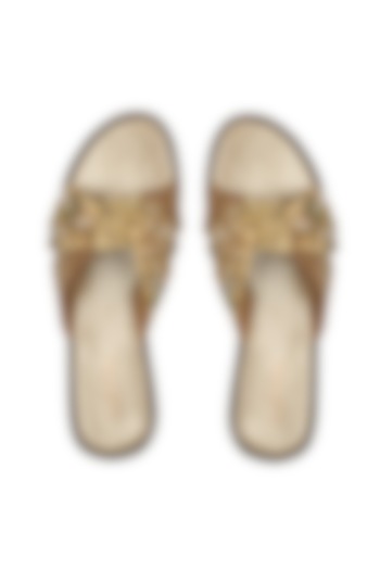 Gold Pearl Hand Embroidered Flats by Leonish By Nidhi Sheth