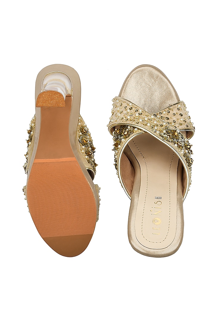 Light Gold Hand Embroidered Platform Heels by Leonish By Nidhi Sheth