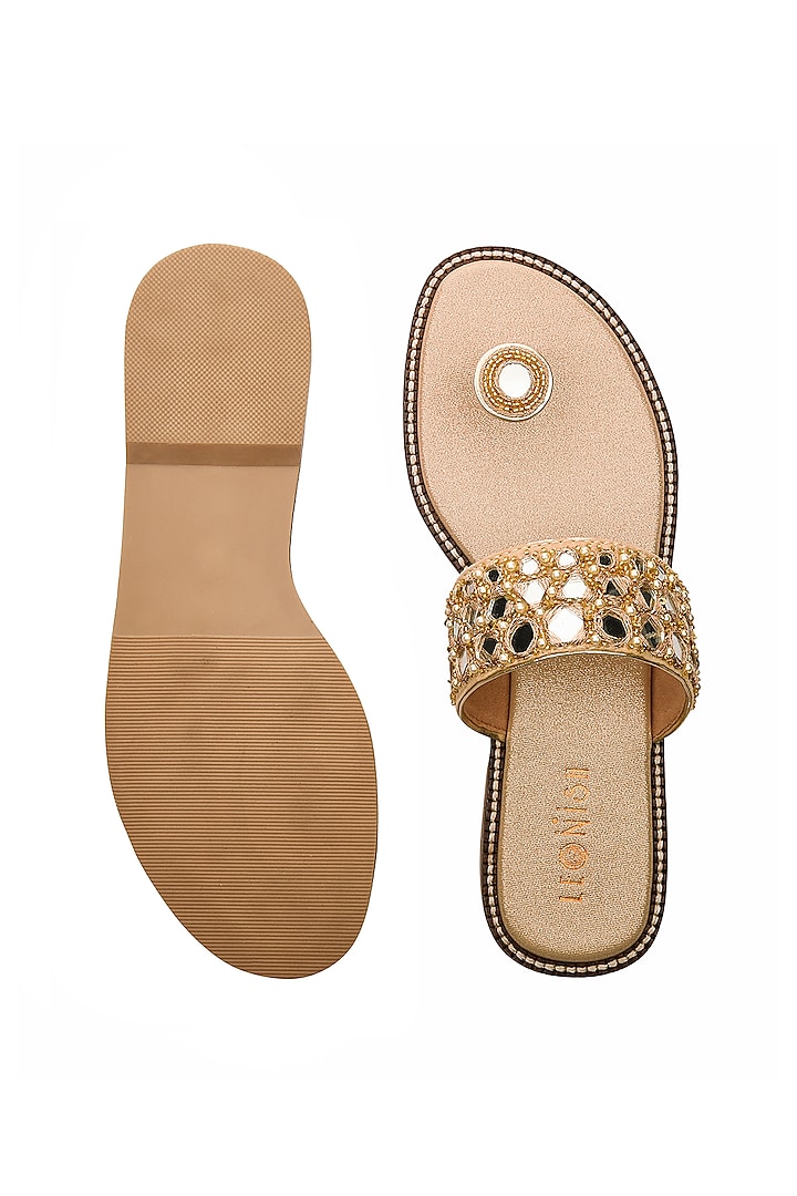 Golden Hand Embroidered Flats by Leonish By Nidhi Sheth