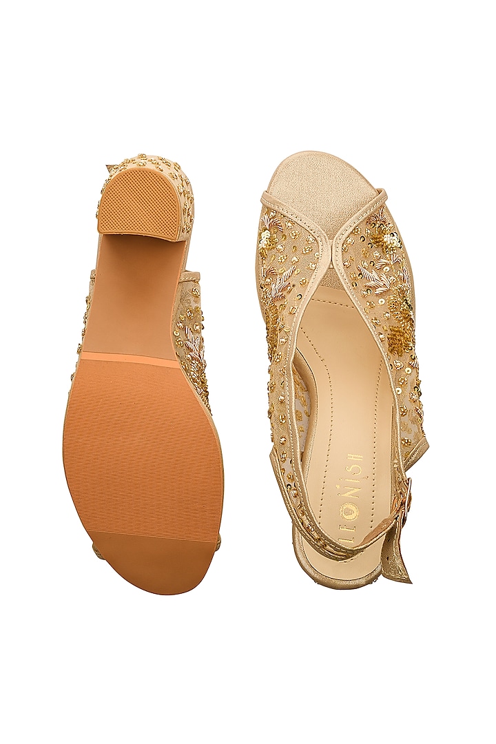 Golden Hand Embroidered Block Heels by Leonish By Nidhi Sheth