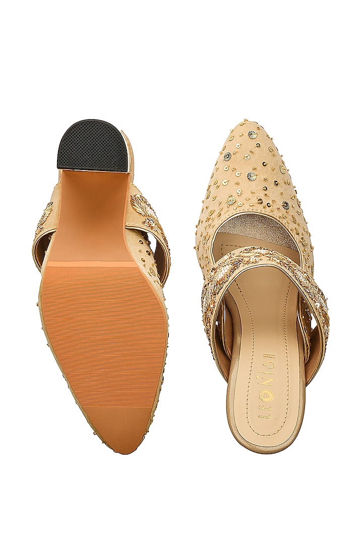 Golden Sequins Hand Embroidered Block Heels by Leonish By Nidhi Sheth