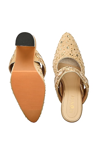 Golden Sequins Hand Embroidered Block Heels by Leonish By Nidhi Sheth