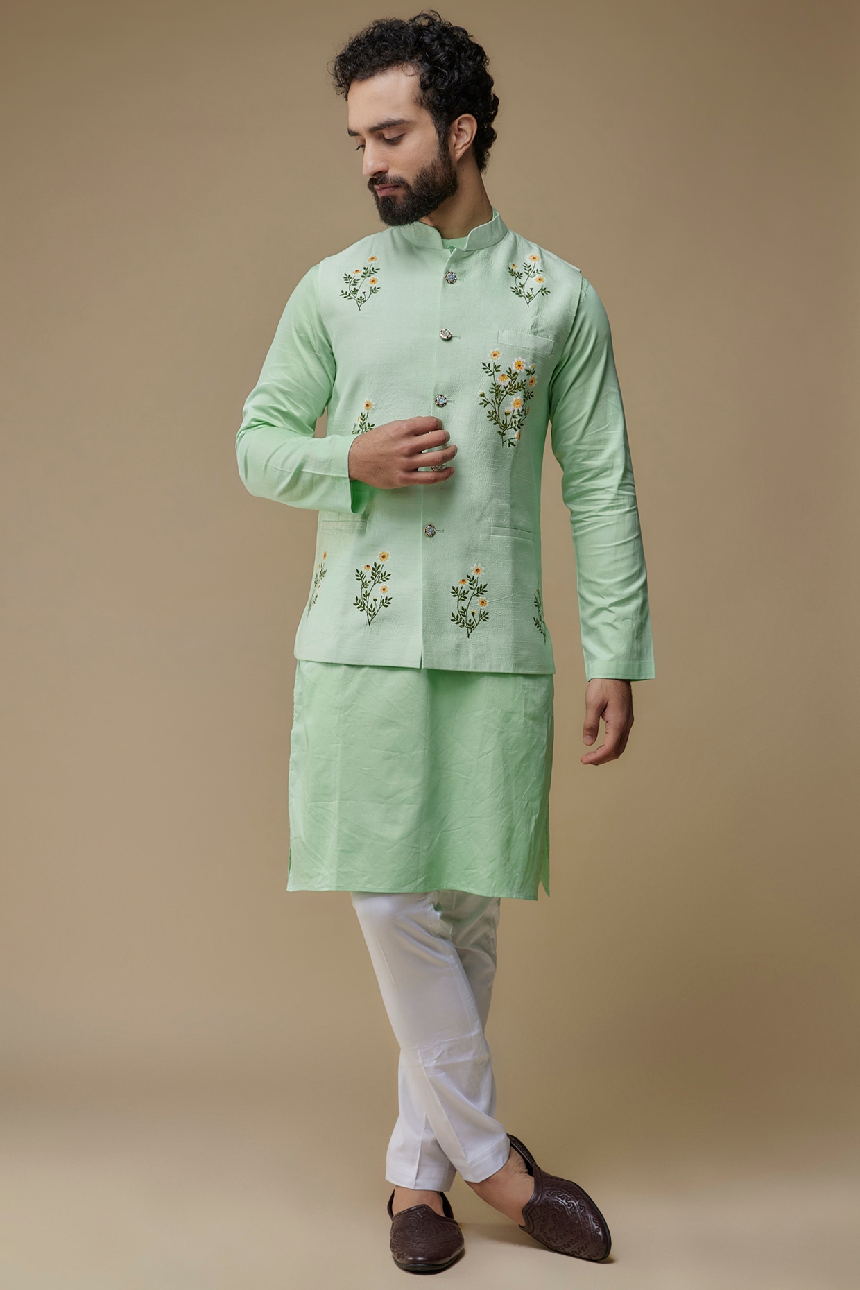 Pistachio Green Wool Rich Nehru Jacket in 2023 | Nehru jackets, Green wool,  Cotton shirt