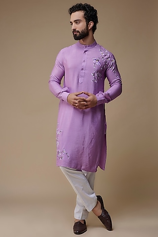 Purple Cotton Hand-Painted Kurta Set by Label Neha saxena