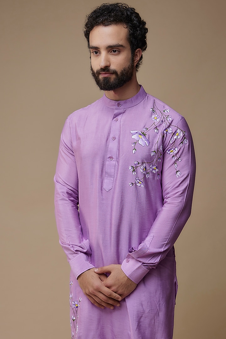 Purple Cotton Hand-Painted Kurta Set by Label Neha saxena at Pernia's Pop Up Shop