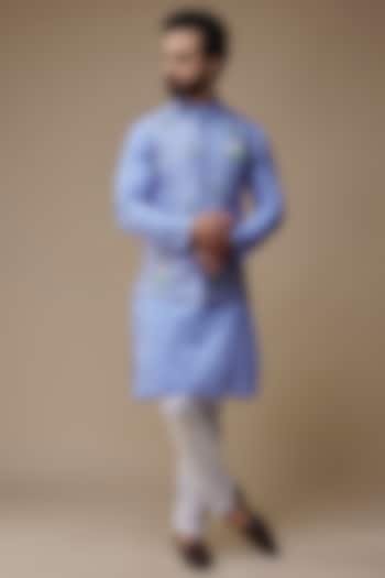 Purple Cotton Hand-Painted Nehru Jacket Set by Label Neha saxena