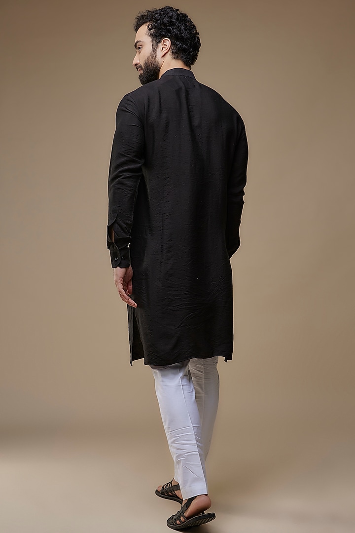 Black Cotton Hand-Painted Kurta Set by Label Neha saxena at Pernia's Pop Up Shop