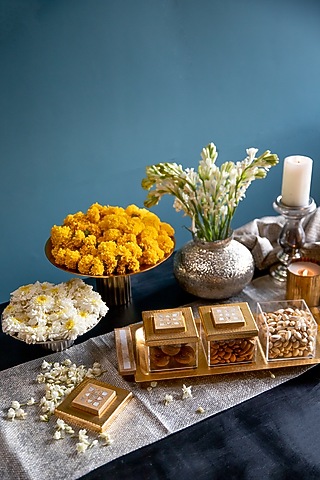 Gold Mother Of Pearl Tray & Jars Set by Logam
