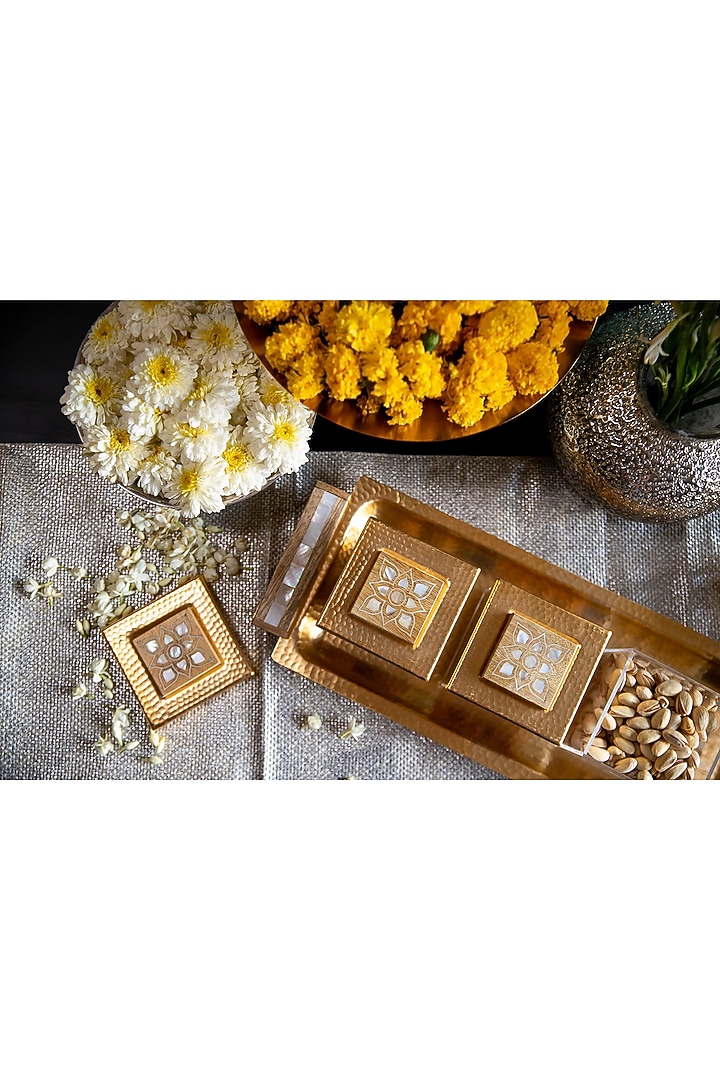 Gold Mother Of Pearl Tray & Jars Set by Logam at Pernia's Pop Up Shop