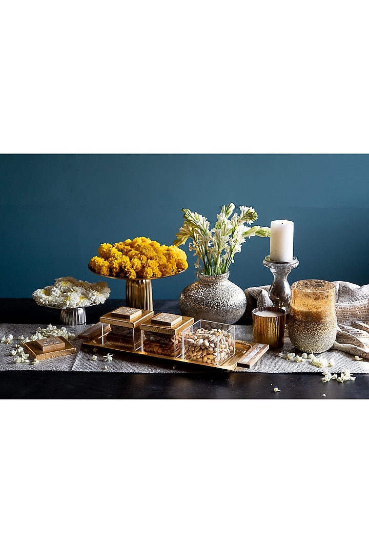 Gold Mother Of Pearl Tray & Jars Set by Logam at Pernia's Pop Up Shop