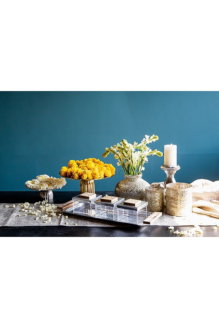 Nickel Mother Of Pearl Tray & Jars Set by Logam at Pernia's Pop Up Shop