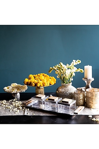 Nickel Mother Of Pearl Tray & Jars Set by Logam