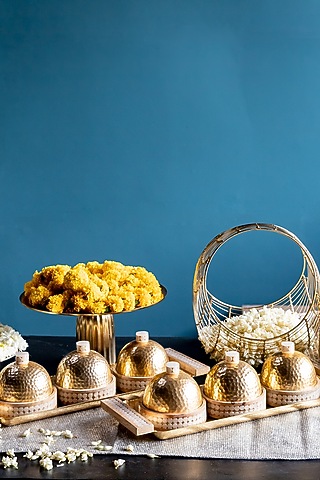 Gold Mango Wood & Aluminium Tray & Jars Set by Logam