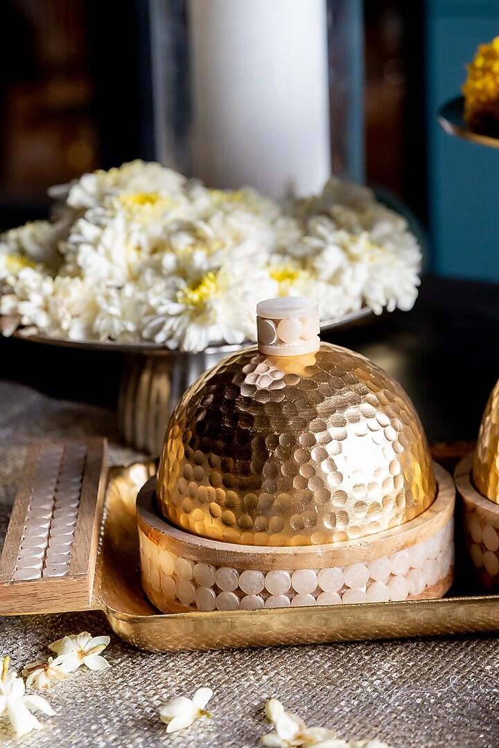 Gold Mango Wood & Aluminium Tray & Jars Set by Logam at Pernia's Pop Up Shop