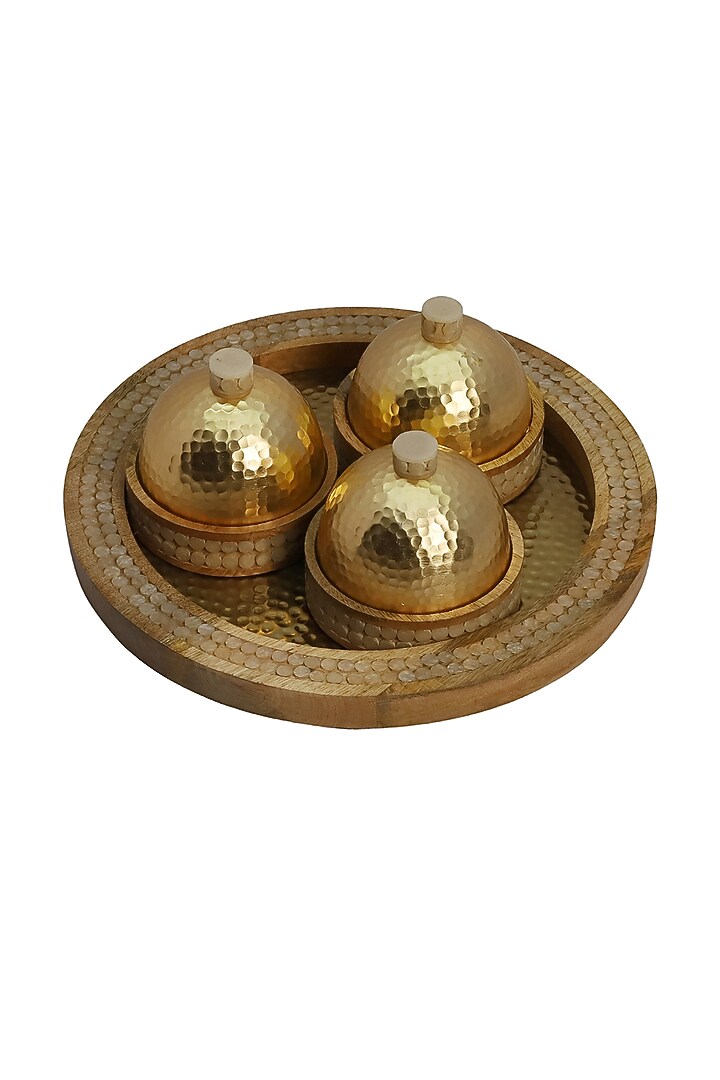 Gold Mother Of Pearl & Aluminium Tray & Jars Set by Logam at Pernia's Pop Up Shop
