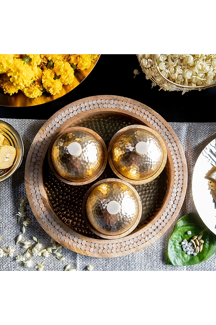 Gold Mother Of Pearl & Aluminium Tray & Jars Set by Logam at Pernia's Pop Up Shop