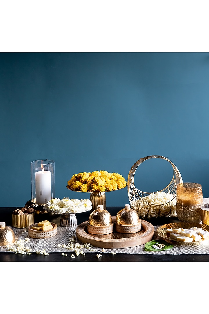Gold Mother Of Pearl & Aluminium Tray & Jars Set by Logam at Pernia's Pop Up Shop