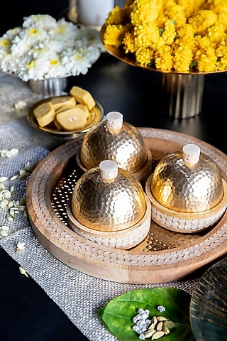 Gold Mother Of Pearl & Aluminium Tray & Jars Set by Logam
