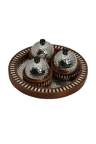 Nickel Mother Of Pearl & Aluminium Tray & Jars Set by Logam