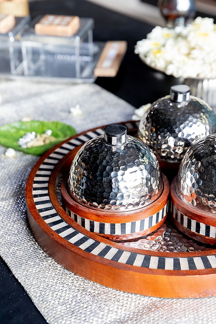 Nickel Mother Of Pearl & Aluminium Tray & Jars Set by Logam at Pernia's Pop Up Shop
