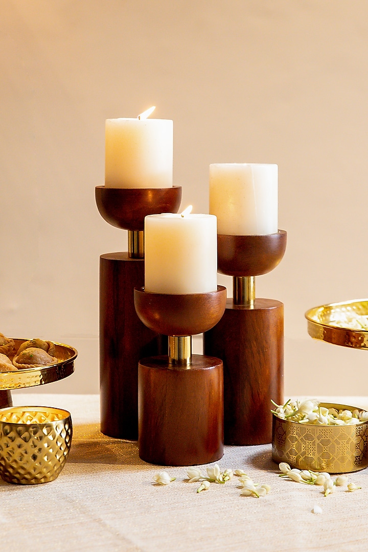 Gold & Brown Candle Holders (Set of 3) by Logam