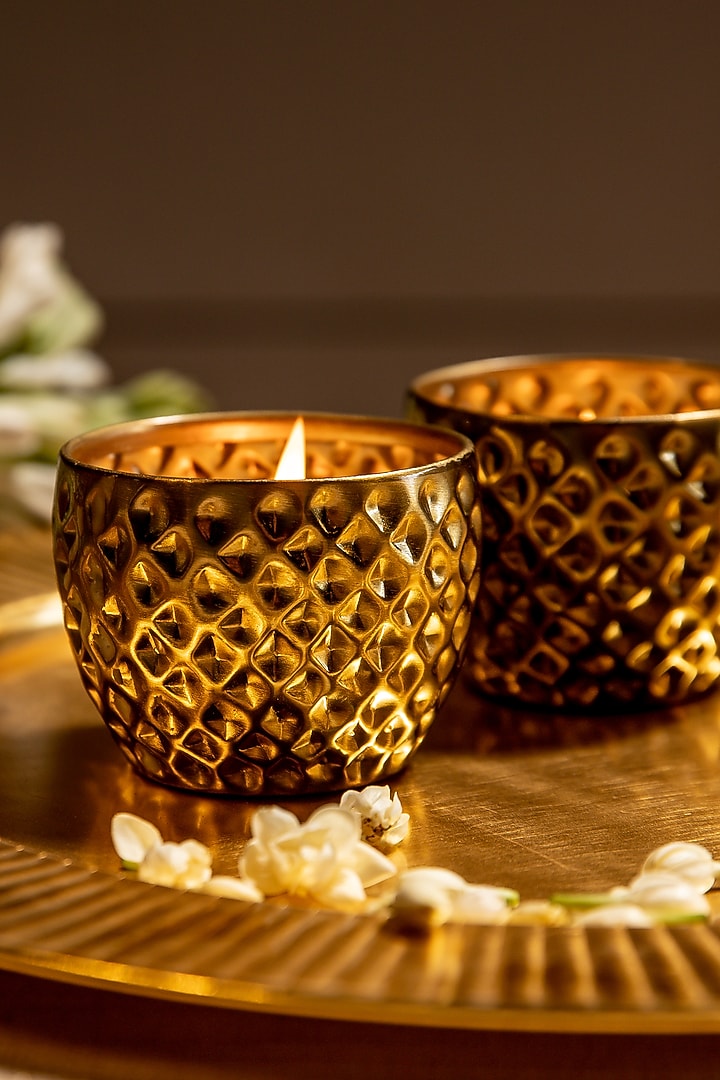 Gold Tea Light Candle Holders (Set of 2) Design by Logam at Pernia's