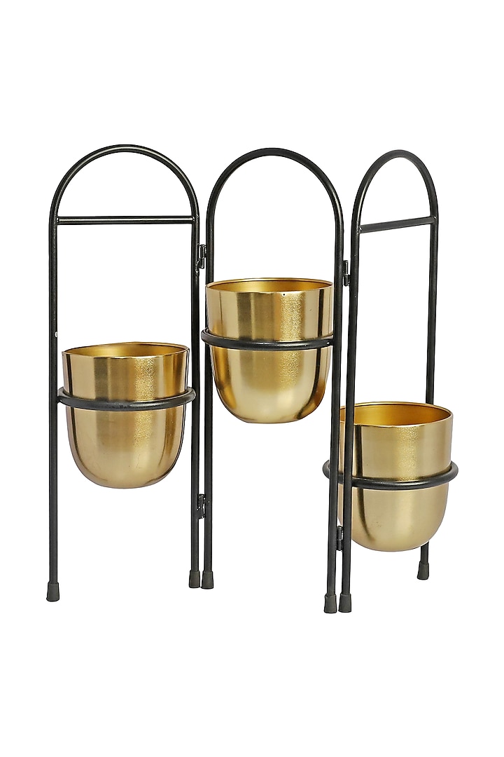 Gold & Black Iron Tiered Planter Stand With Pot by Logam
