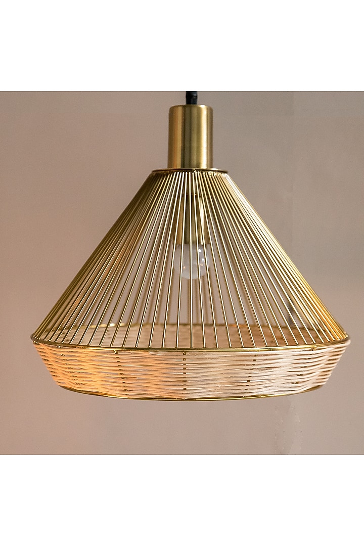 Gold Iron & Rattan Pendant Light by Logam at Pernia's Pop Up Shop