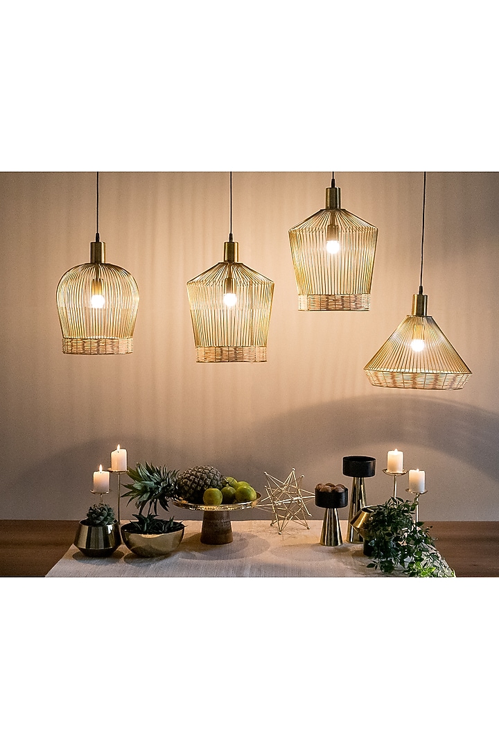 Gold Iron & Rattan Pendant Light by Logam at Pernia's Pop Up Shop