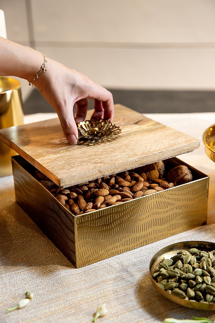 Brown & Gold Wooden Box by Logam at Pernia's Pop Up Shop