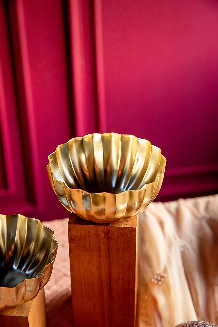 Dark Wood & Gold Mild Steel Serving Bowl (Set Of 2) by Logam at Pernia's Pop Up Shop