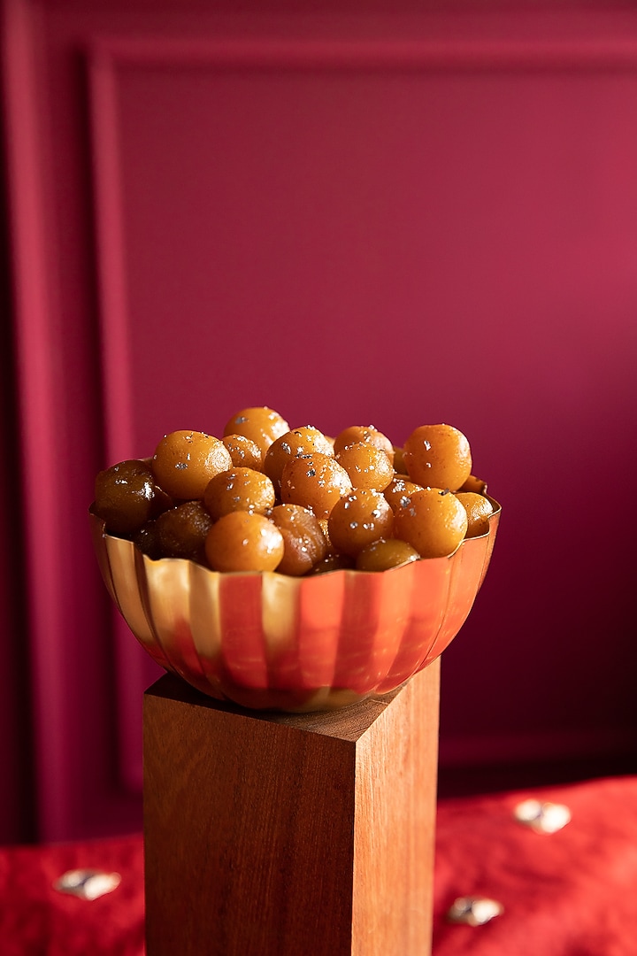 Dark Wood & Gold Mild Steel Serving Bowl (Set Of 2) by Logam at Pernia's Pop Up Shop