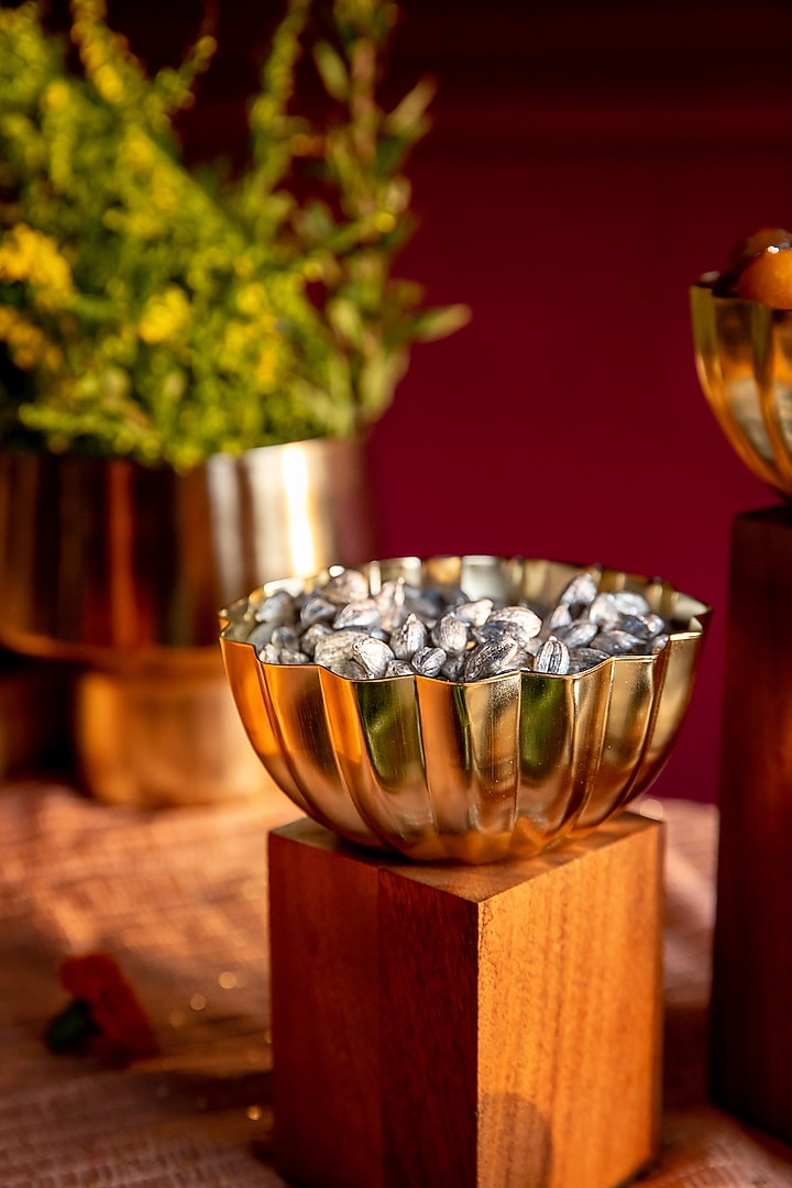 Dark Wood & Gold Mild Steel Serving Bowl (Set Of 2) by Logam at Pernia's Pop Up Shop