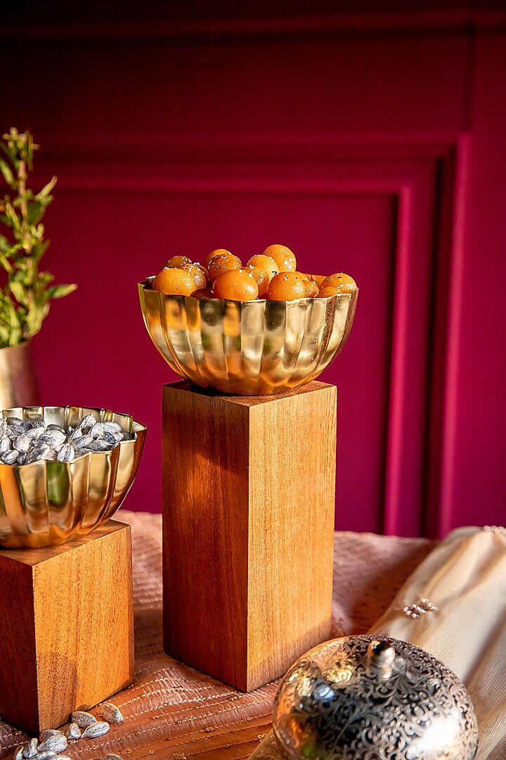 Dark Wood & Gold Mild Steel Serving Bowl (Set Of 2) by Logam at Pernia's Pop Up Shop