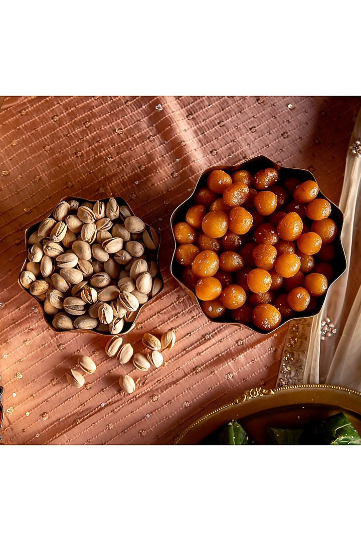Natural Wood & Gold Mild Steel Decorative Bowl (Set Of 2) by Logam at Pernia's Pop Up Shop