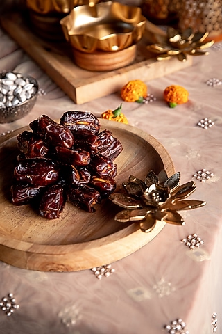 Gold Mango Wood & Aluminium Round Tray by Logam