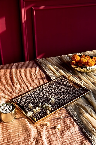 Shiny Gold Mild Steel & Glass Tray by Logam