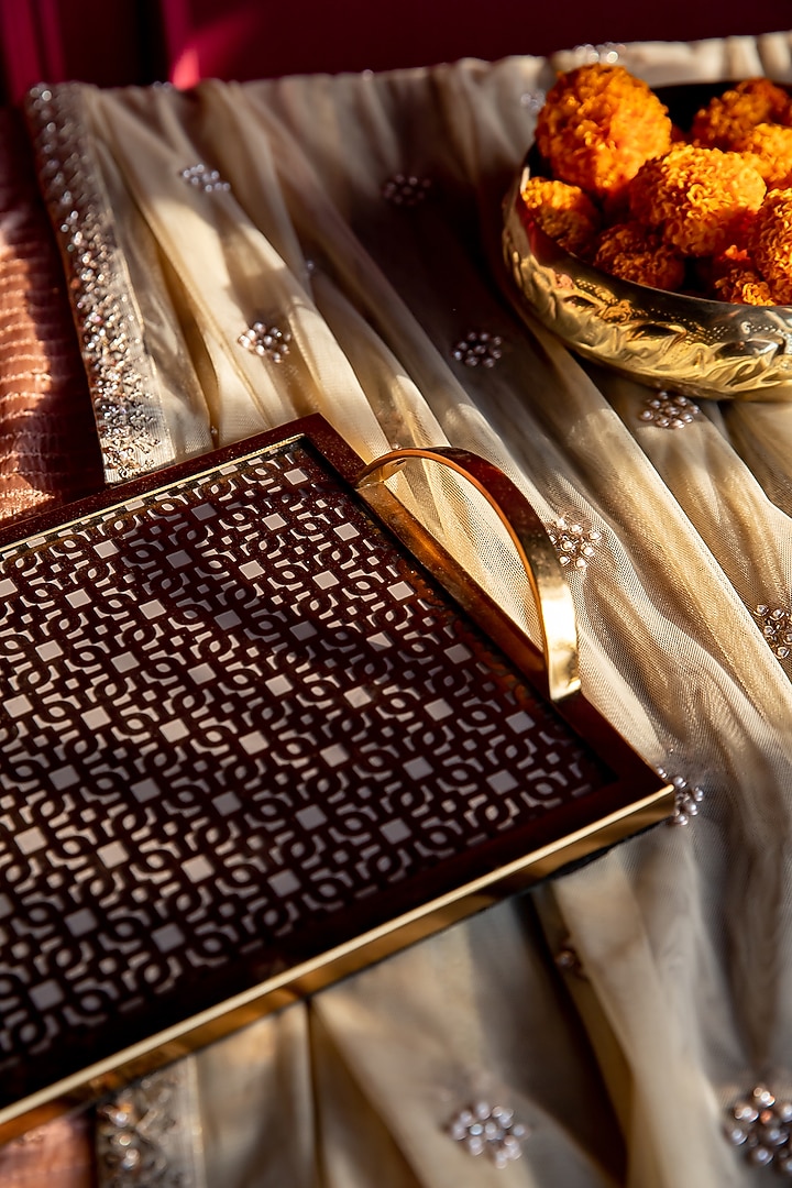 Shiny Gold Mild Steel & Glass Tray by Logam at Pernia's Pop Up Shop