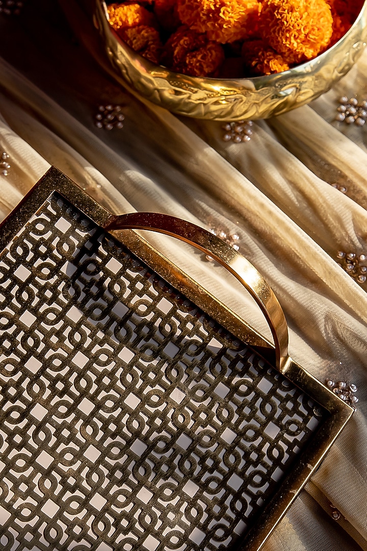 Shiny Gold Mild Steel & Glass Tray by Logam at Pernia's Pop Up Shop
