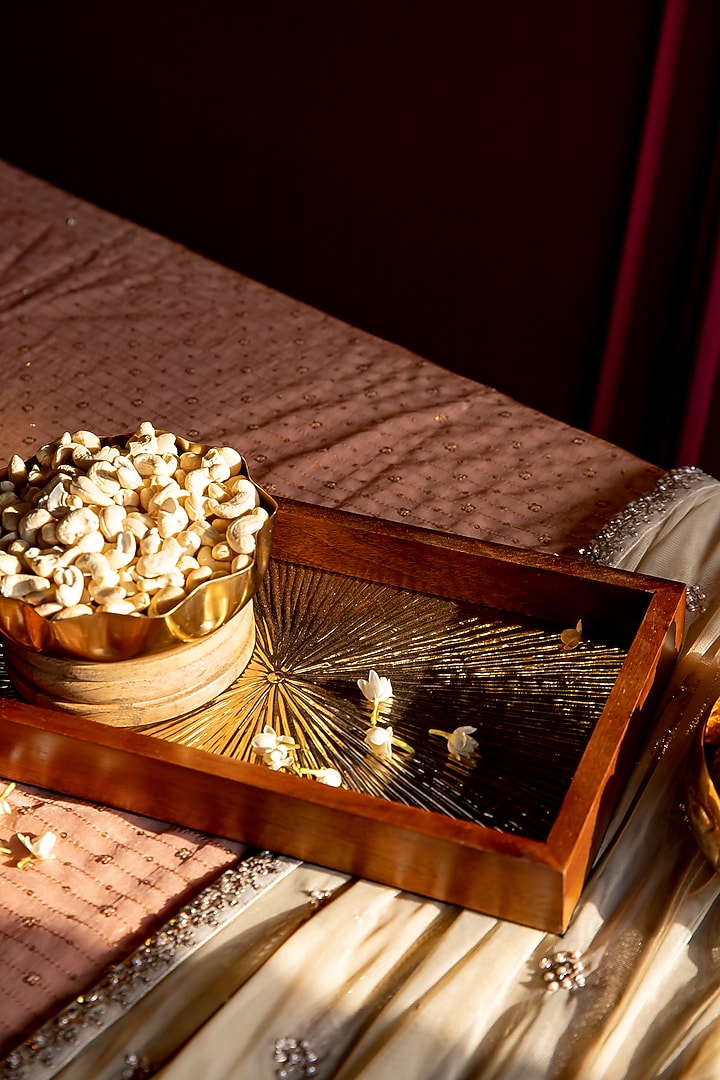 Gold Mango Wood & Aluminium Tray by Logam at Pernia's Pop Up Shop