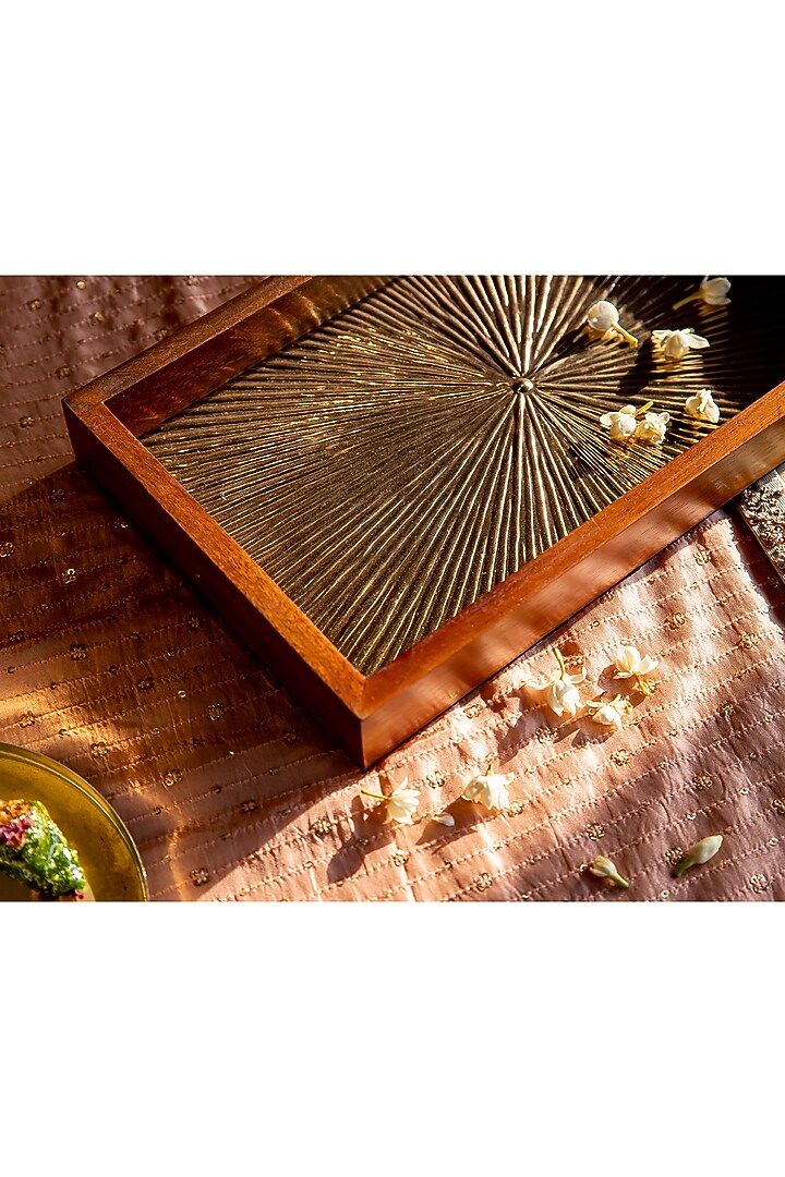 Gold Mango Wood & Aluminium Tray by Logam at Pernia's Pop Up Shop