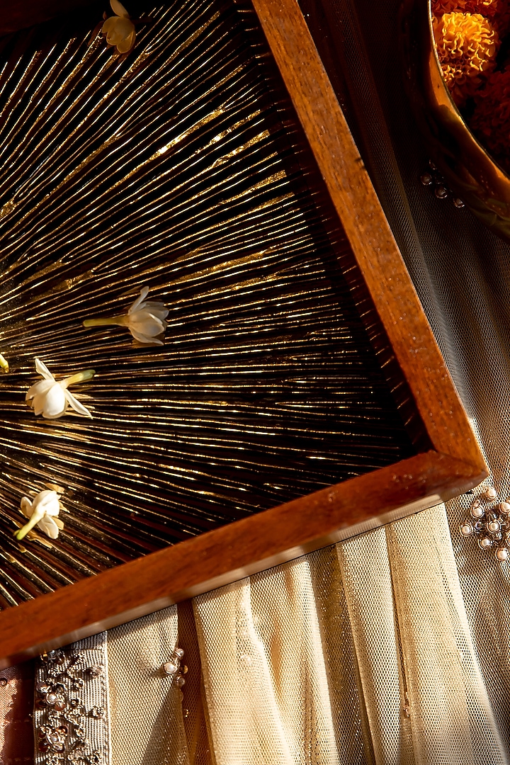 Gold Mango Wood & Aluminium Tray by Logam at Pernia's Pop Up Shop