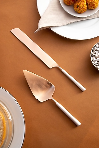 Copper & White Enamel Stainless Steel Cutlery (Set Of 3) by Logam