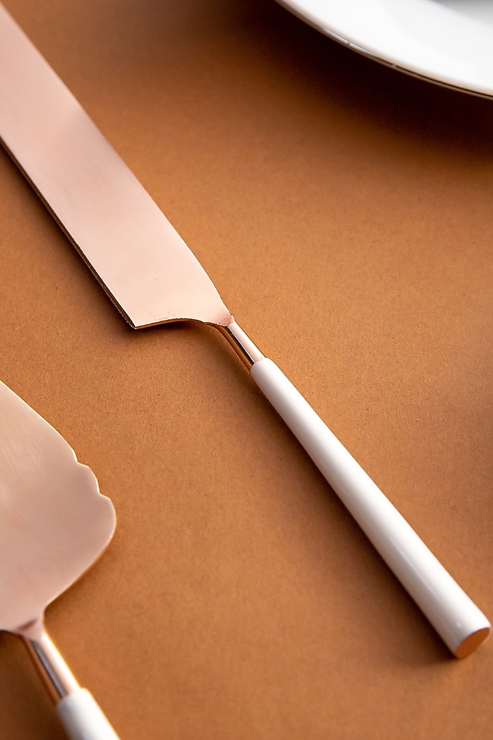 Copper & White Enamel Stainless Steel Cutlery (Set Of 3) by Logam at Pernia's Pop Up Shop